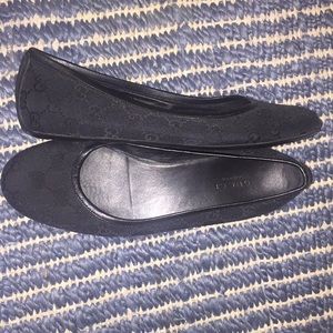 Authentic Gucci Black Ballet Flats Leather Canvas